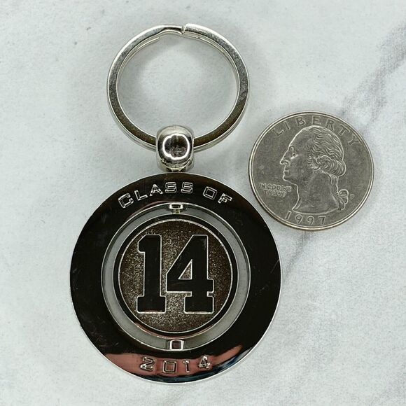 Silver Tone Class of 14 2014 Spinning Fidget Spinner Keychain Keyring - Picture 6 of 8